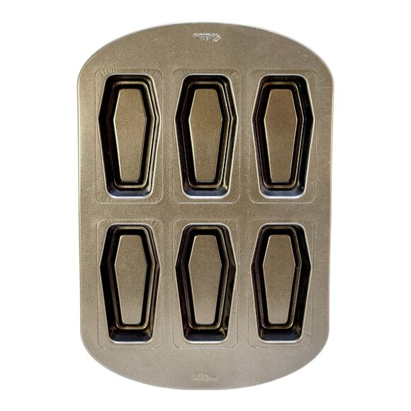 Wilton Non-Stick Mini Coffin Casket Halloween 6 Cavity Cake Mold Baking Pan 3D - Picture 1 of 11